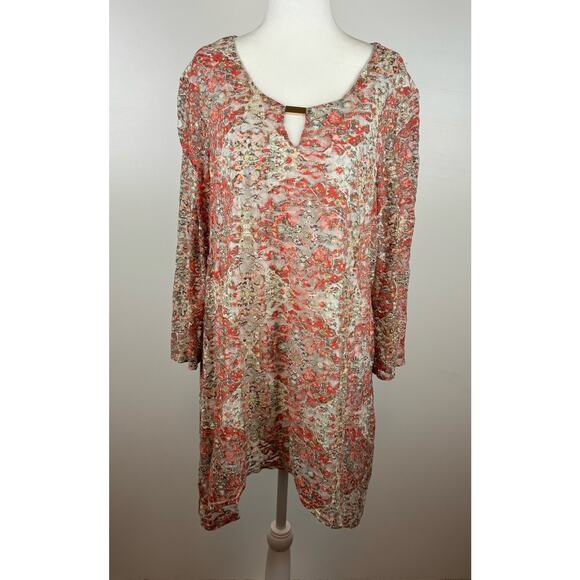 Cocomo Womens Lace Overlay Tunic Top Blouse | Colorful Retro Flowy Classic - Picture 1 of 12